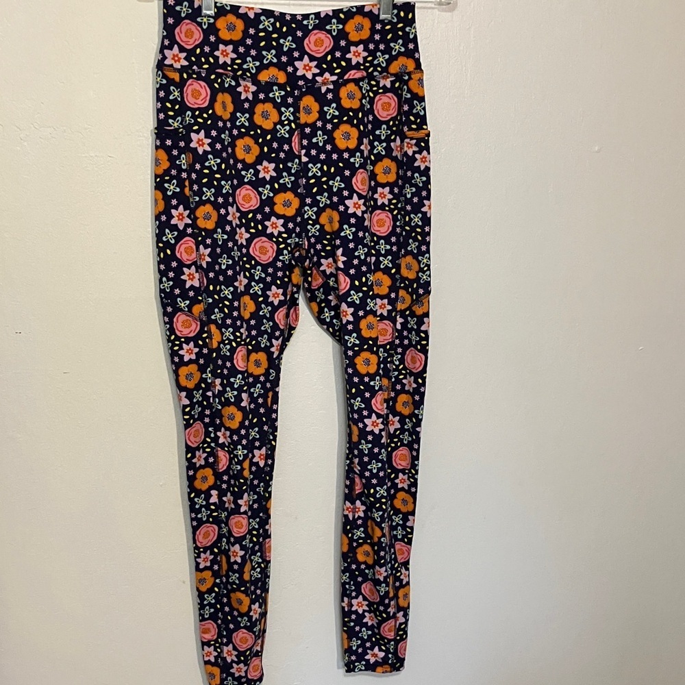 Pop Fit high  waist  floral leggings with deep side thigh packets unworn/new L